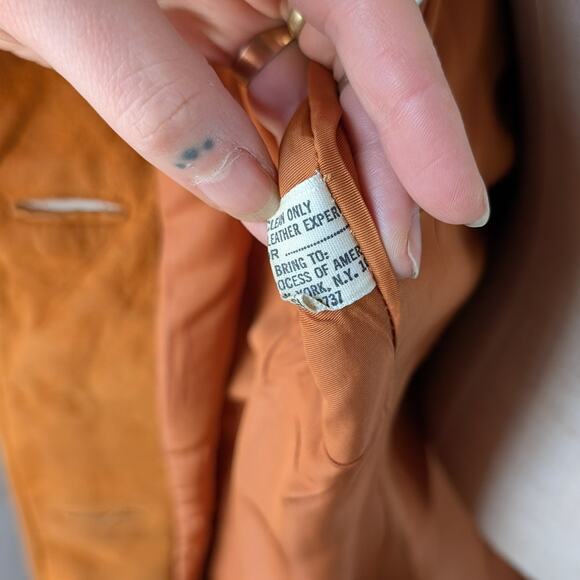 Vintage Orange Suede Penny Lane Jacket Leather Trench Coat Faux Fur Coat Large - Picture 12 of 12